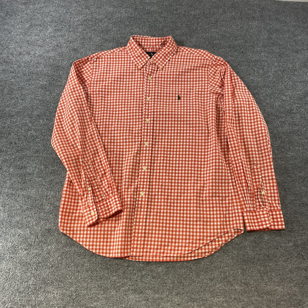 Ralph Lauren Mens Orange Gingham Check Long Sleeve Button Down Shirt Size L
